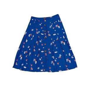 Banana Republic Womens Blue Ginkgo Leaf Pleated A-Line Midi Skirt Petite 00P